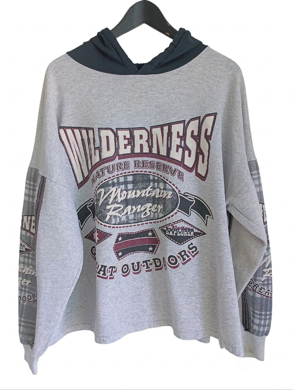 Vtg 90s Wilderness Mountain Ranger Hoodie Sweatshirt Made in Canada 26.5"x24"